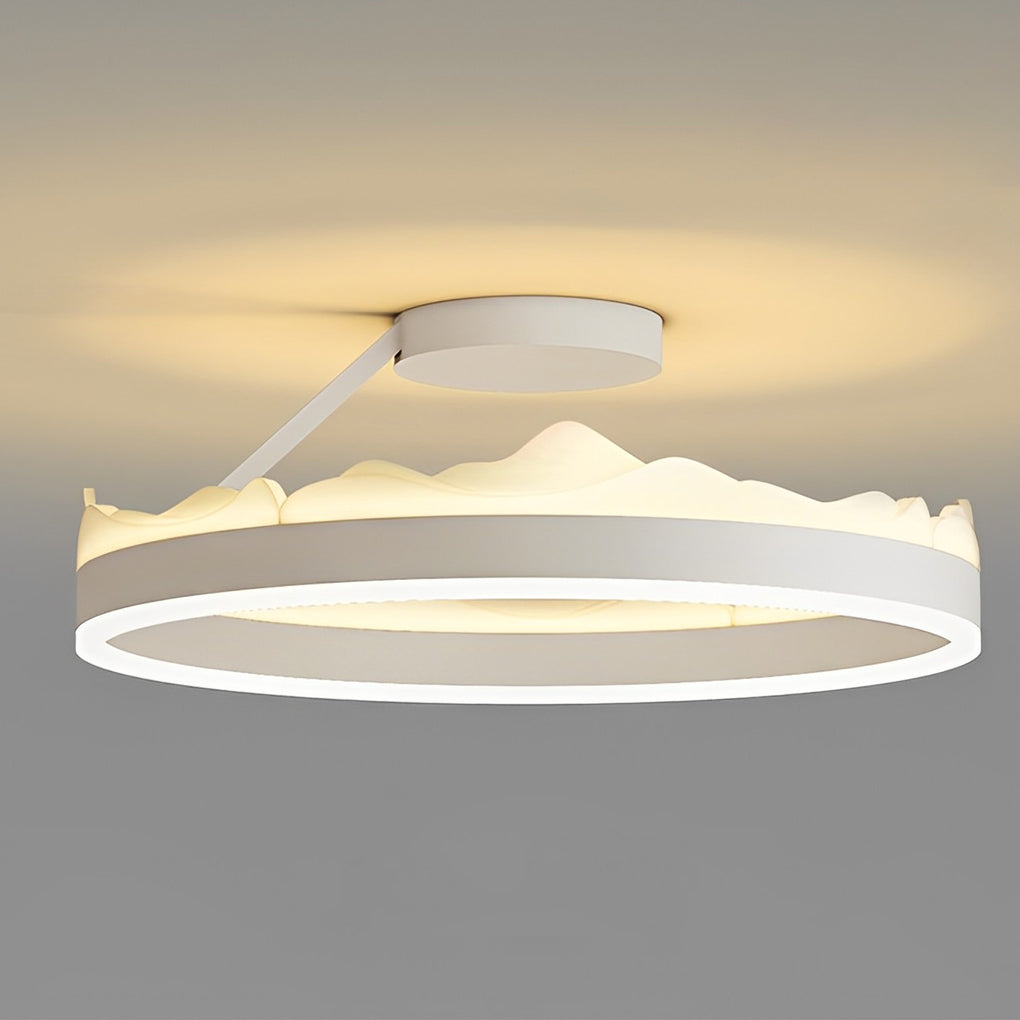 Round Flush-Mount Ceiling Light — White Iron & Acrylic, LED, Stepless Dimming with Remote, 16" or 20"