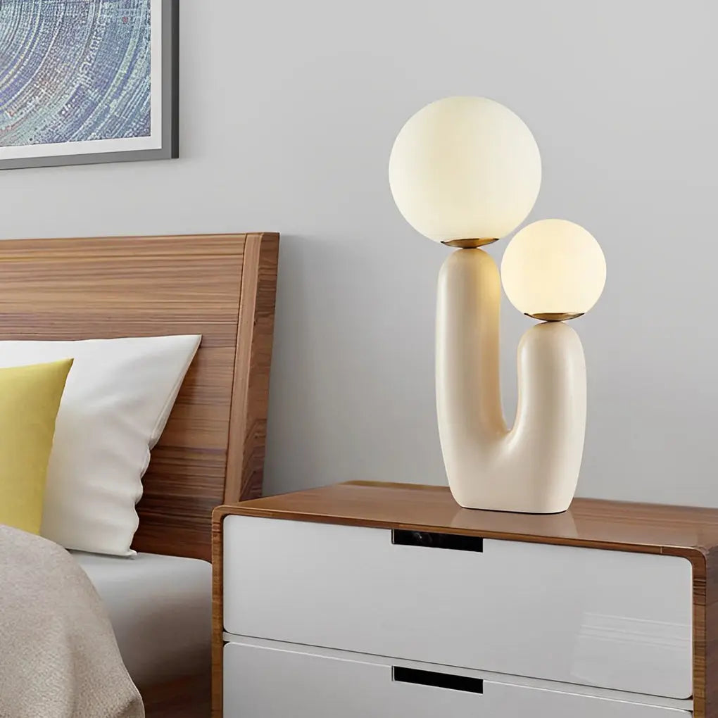 Modern Beige Cactus LED Accent Table Lamp with 2 Lights Luxe