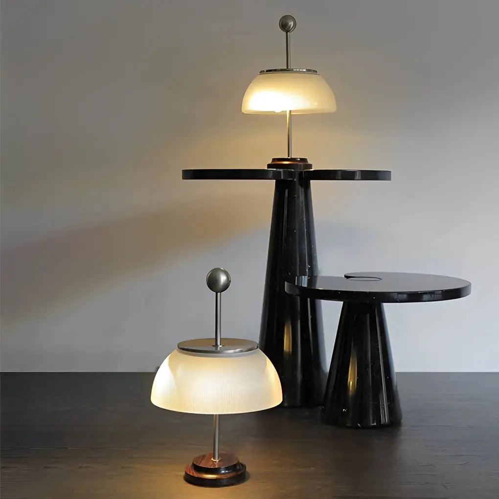 Italian Accent Table Lamps with Ribbed Glass Bowls and Metal Base Luxe