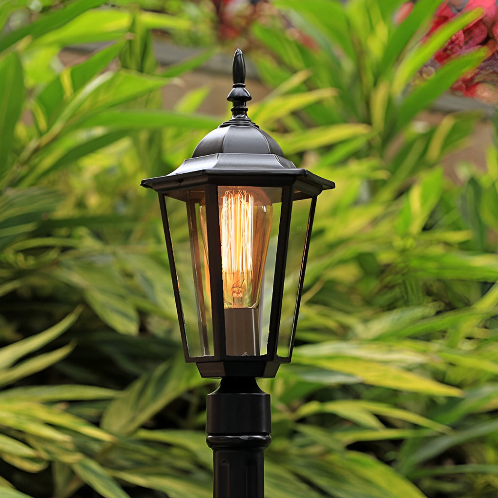 Traditional Black Outdoor Post Light — Die-Cast Aluminum and Glass, E27, Waterproof, 31" H