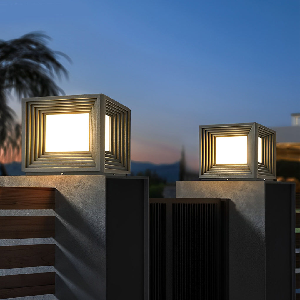 Modern Black Square Solar Post Cap Light — Stainless Steel & Acrylic, LED, IP65 Weatherproof, 3000K
