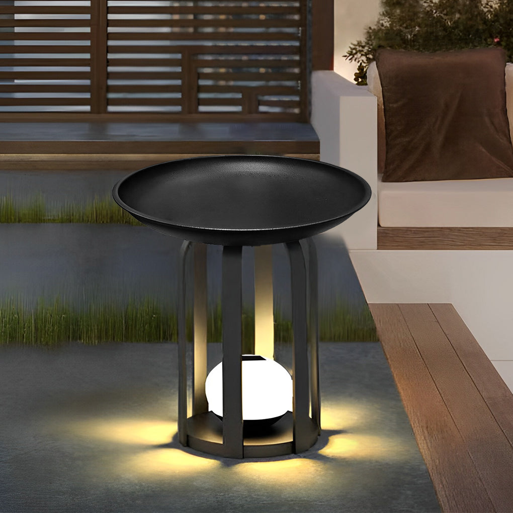 Modern Outdoor Solar Floor Lamp & Table Set — Black Iron, Globe Glass, LED, IP65, RGB + 3000K Warm White