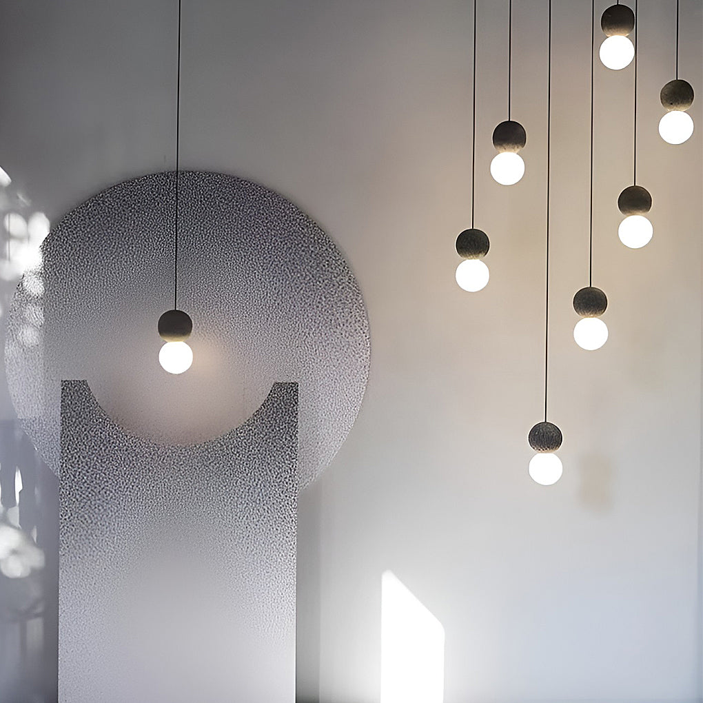 Modern Minimalist Cement Pendant Light or Wall Sconce — Black & White, LED, 4.7" Diameter