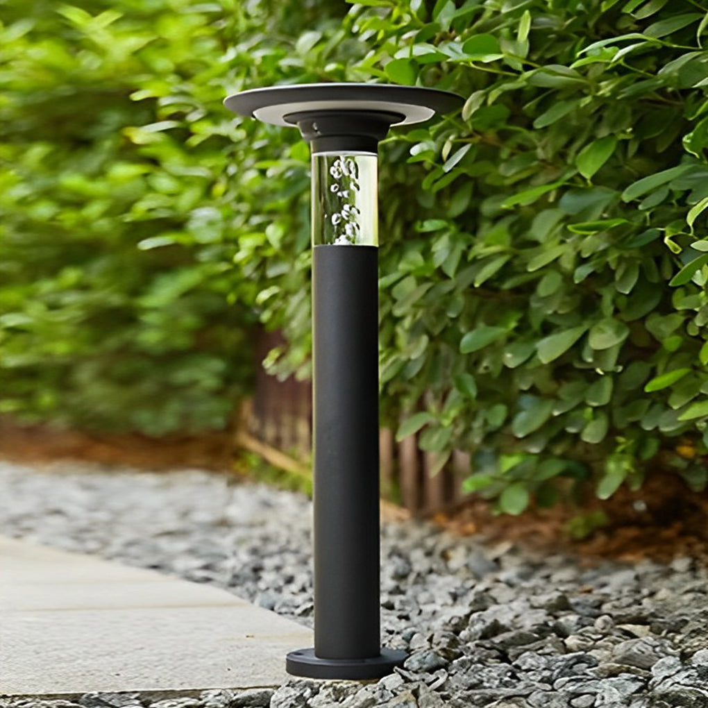 Round-Top Disk Bollard Path Light — Die-Cast Aluminum, Solar LED, Bubble Detail, IP55, 14.2"–29.9" Heights