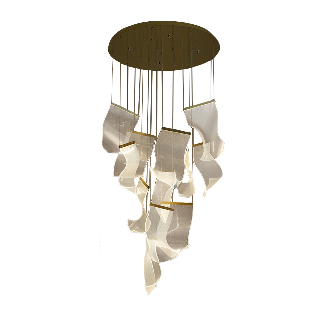 Irregular Curl Acrylic LED Chandelier — Gold, Stainless Steel & Aluminum, 6- to 28-Light, Stepless Dimming, 3000K–6000K