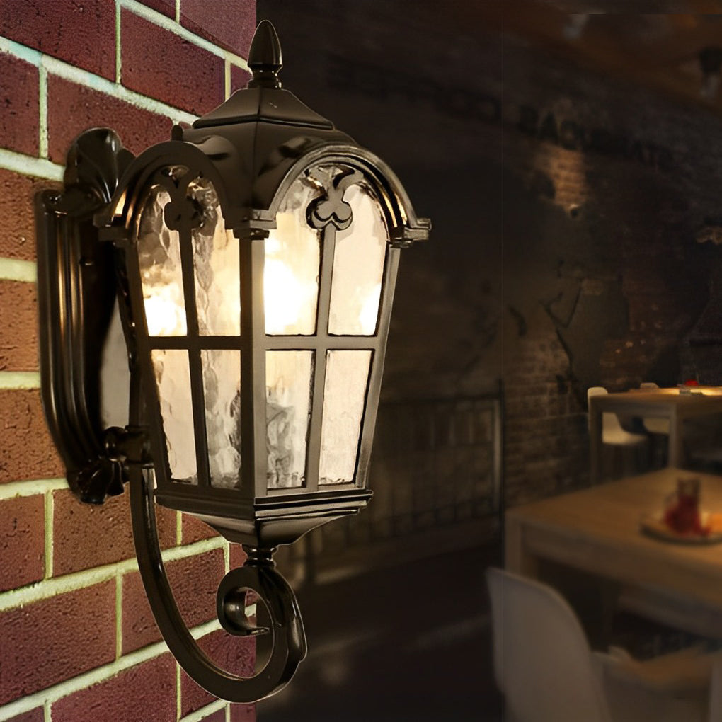 Vintage Outdoor Wall Sconce — Die-Cast Aluminum and Tempered Glass, Black, E27, Waterproof