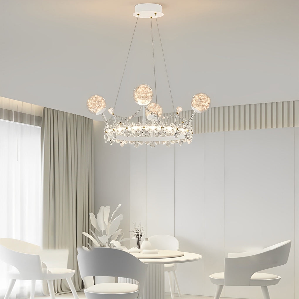 Flower Crown Crystal Glass Chandelier — Iron, Three-Step Dimming, 24", 70W
