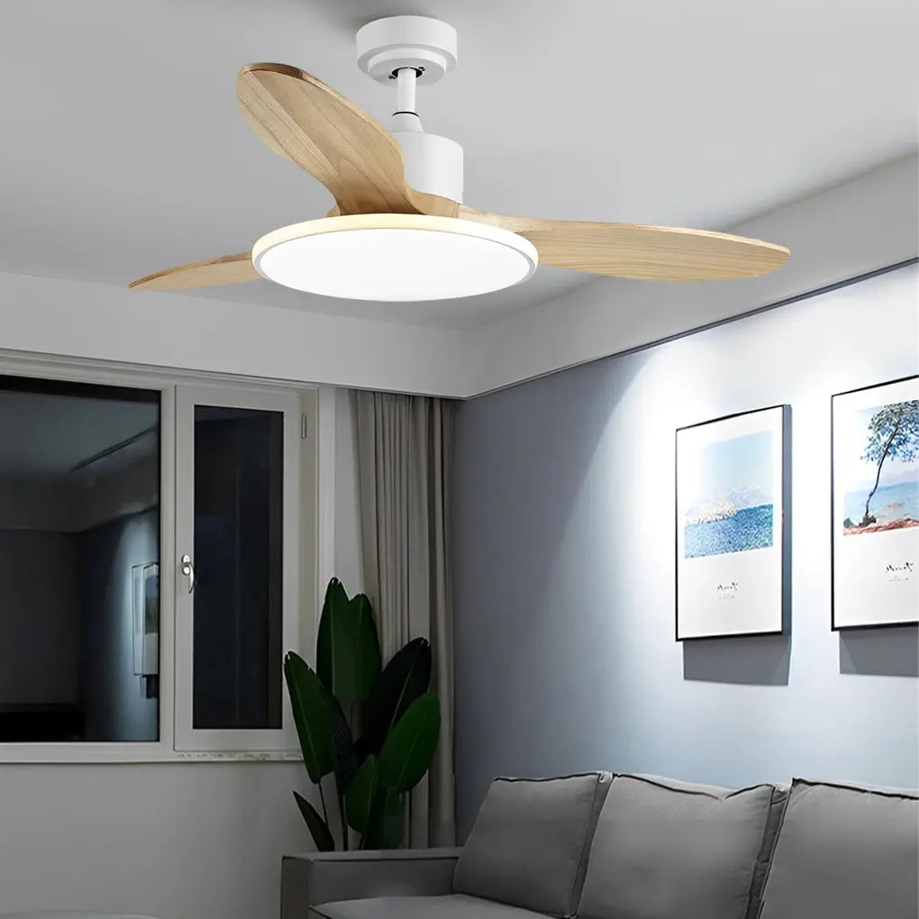 Nordic Ceiling Fan Light with Remote Control - Wood Mute Design and 3-Step Dimming LED Luxe