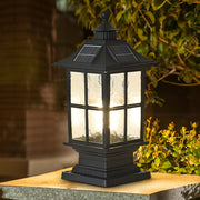Modern Black Solar Post Cap Pillar Light — Die-Cast Aluminum & Glass, E27 LED, Remote Control, Dimmable