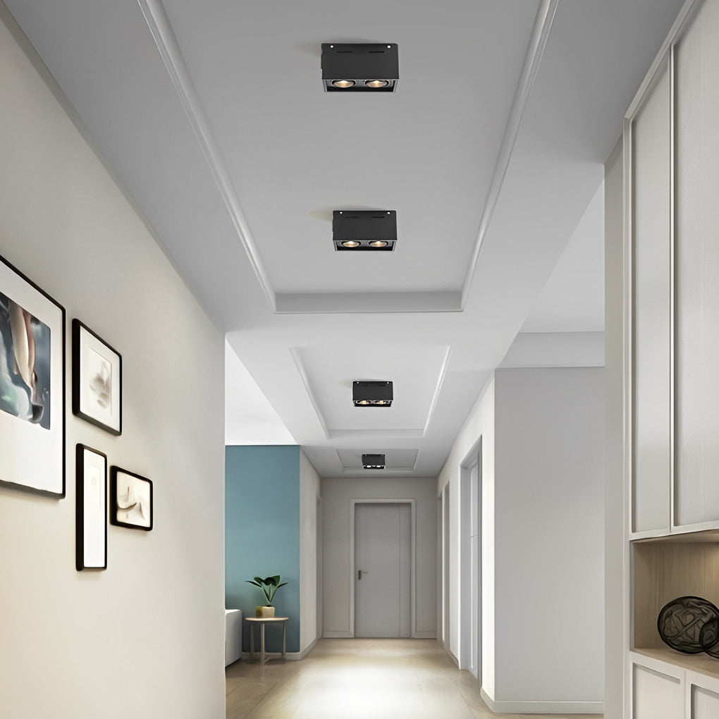 Modern Rectangular Surface-Mount Spotlight — Aluminum, 2-Light, 18W LED, 360° Adjustable, Anti-Glare