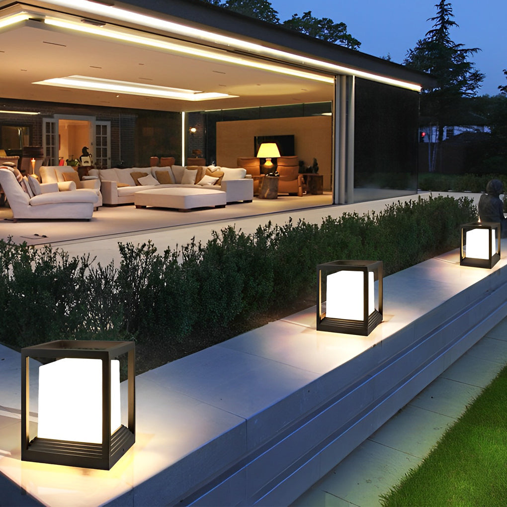 Modern Square Solar Fence Post Light — Black Aluminum, LED, IP65 Weatherproof