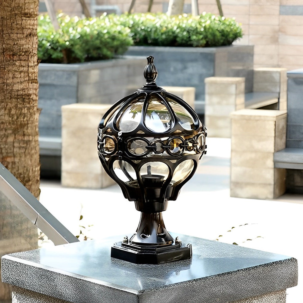 Round Ball Outdoor Pillar Light — Die-Cast Aluminum & Glass, LED E27, IP54 Weatherproof, Black or Bronze