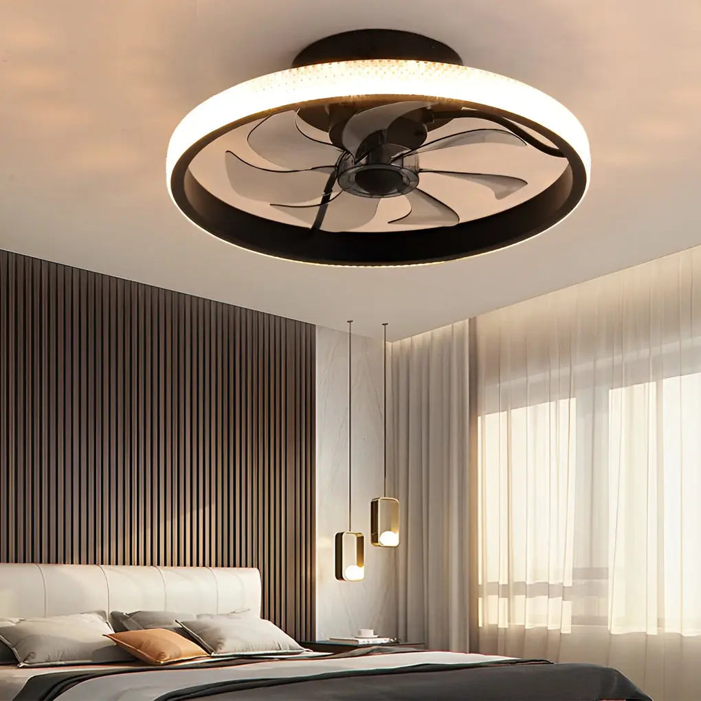 Modern Bladeless Ceiling Fan with Remote: Round Inverter, Mute, LED, and Dimmable Features Luxe