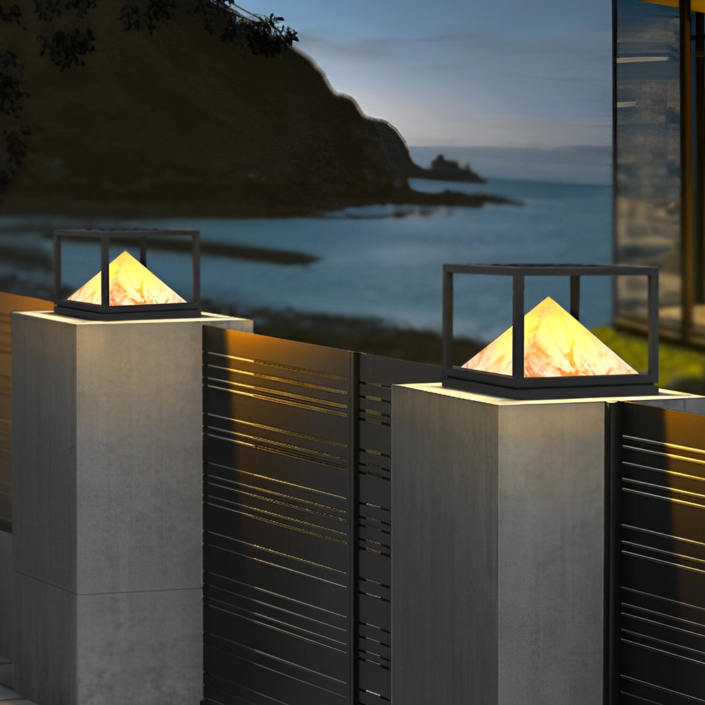 Modern Black Square Mountain LED Solar Pillar Lights - Waterproof IP65
