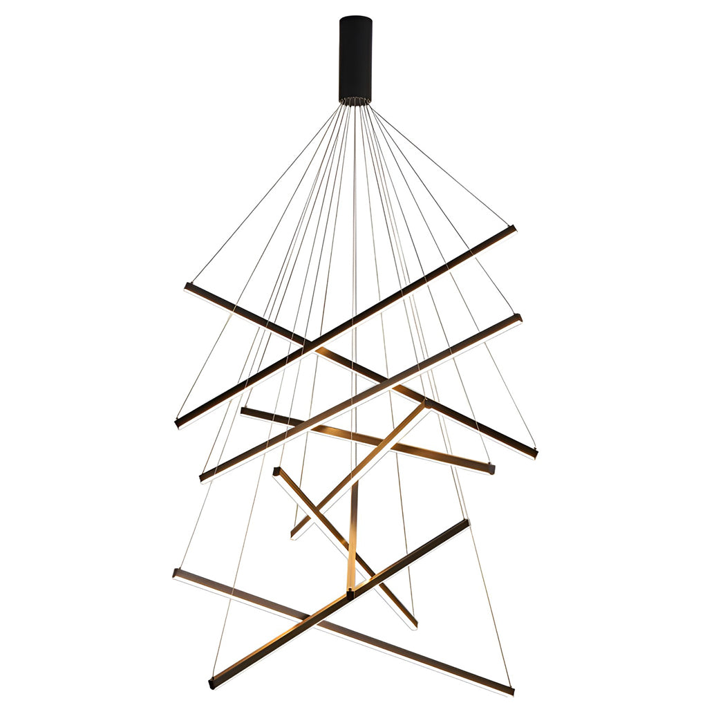 Minimalist Strip LED Chandelier — Black Metal, Stepless Dimming, Remote Control, 3- to 9-Light