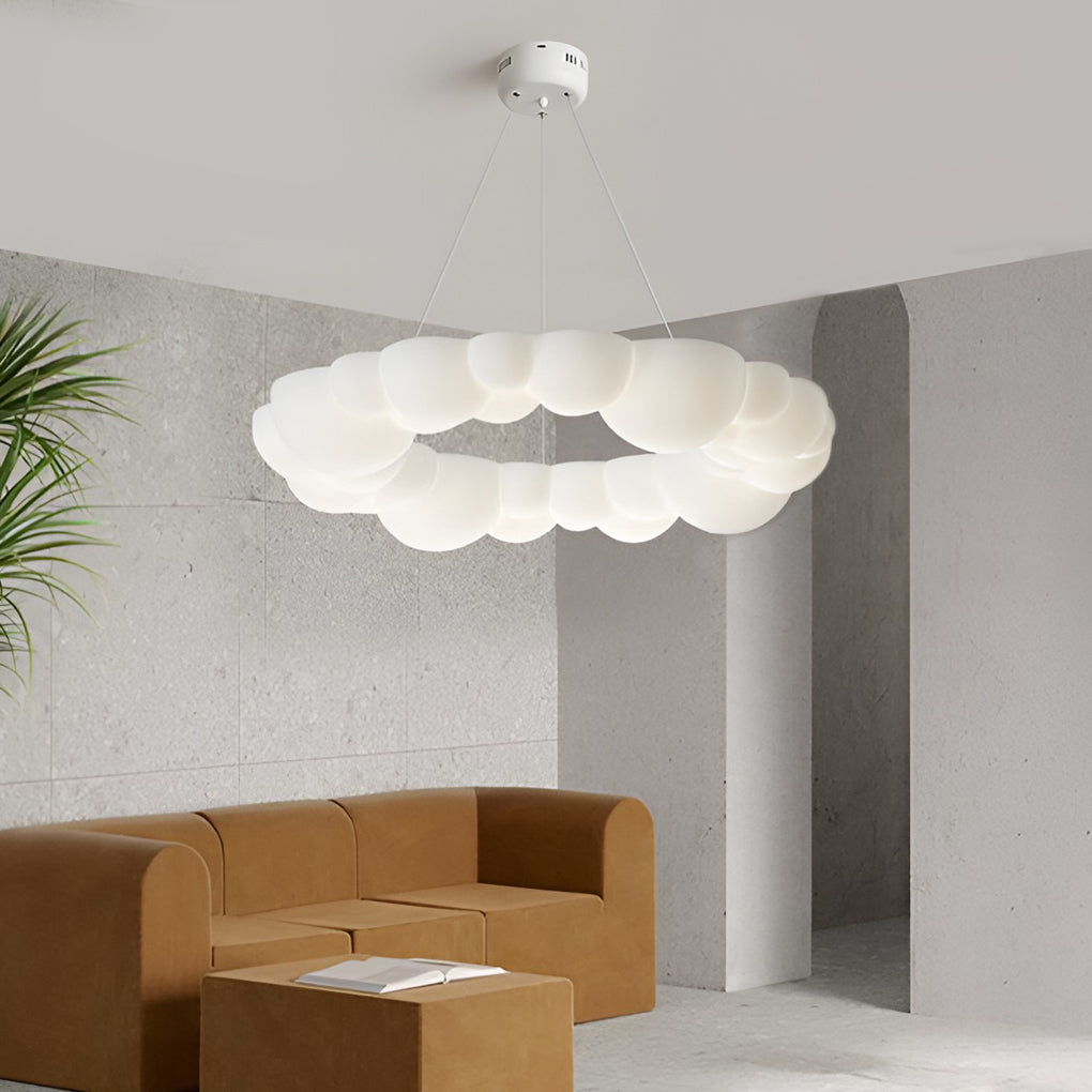 Bubble Cloud LED Flush Mount — Iron & PE, 19.3" Diameter, 72W Stepless Dimming, Remote Control