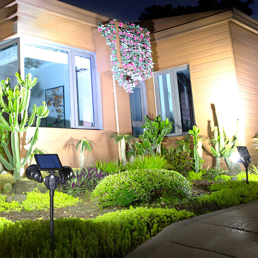 Solar Outdoor Spotlight, Set of 2 — Black ABS, LED, IP65, Motion Sensor, 4-Mode, 10-Hour Runtime