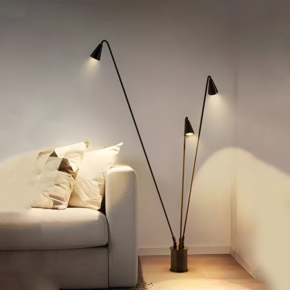 Multi-Head Industrial Outdoor Floor Lamp — Die-Cast Aluminum, Black, 360° Rotation, IP55, Hardwired, 3-Light or 5-Light