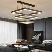 Modern Square LED Chandelier — Black Aluminum, 3-Layer Stepless Dimming, Remote Control