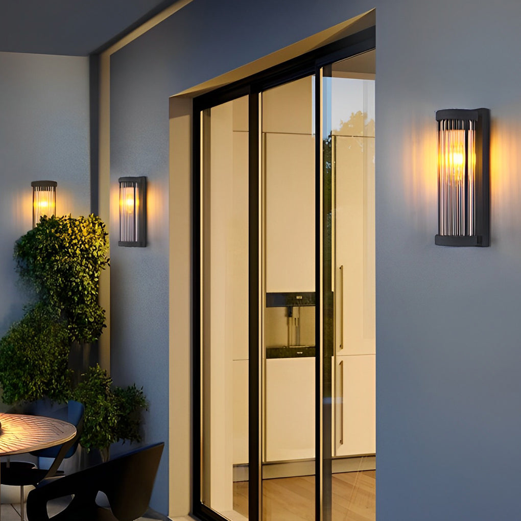 Modern Black Solar / Hardwired Outdoor Wall Sconce — Stainless Steel and Glass, LED, IP54 Weatherproof