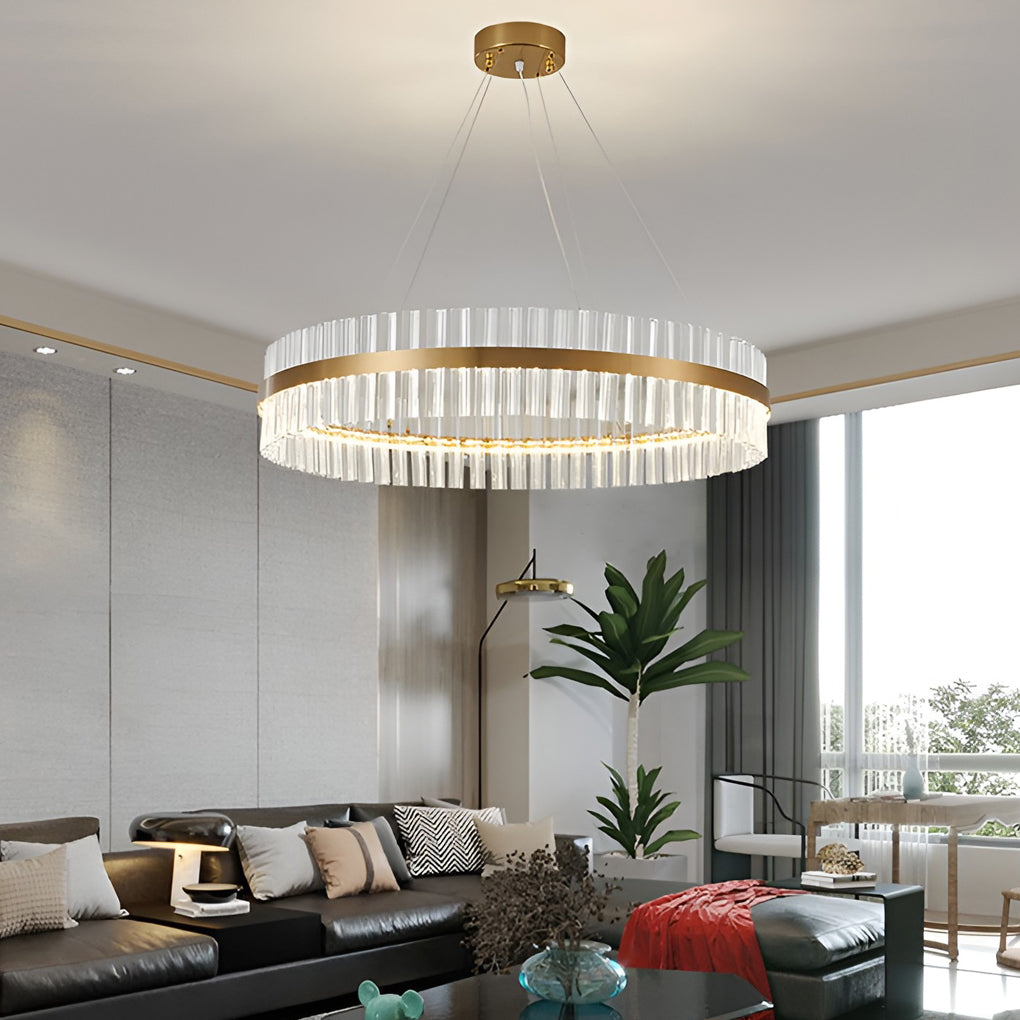 Round Crystal Chandelier — Electroplated Stainless Steel, Gold, LED 3-Step Dimming (3000K/4500K/6000K)