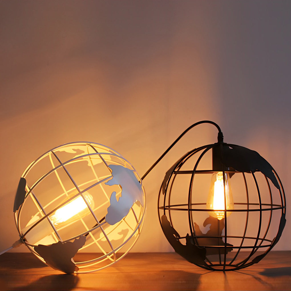 Industrial Globe Pendant — Black or White Iron, 12" Diameter, E27, Max 60W