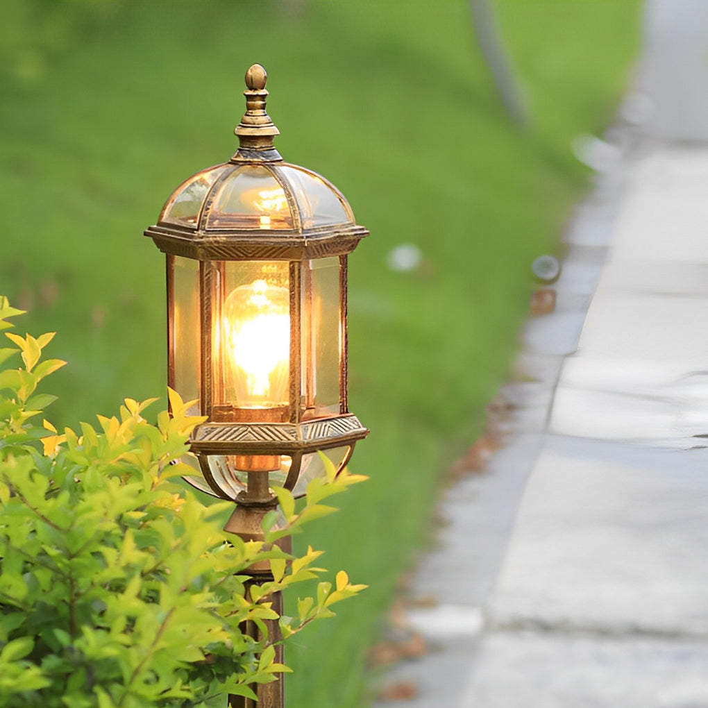 Vintage Golden Outdoor Post Light — Die-Cast Aluminum and Glass, E27, 46" H, Waterproof Rustproof