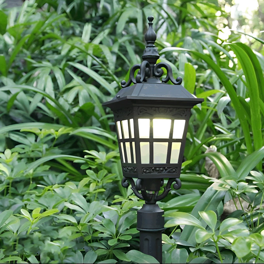 Retro-Industrial Outdoor Post Light — Die-Cast Aluminum and Frosted Glass, E27, IP33, 6" x 35"