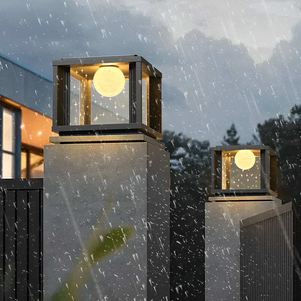 Waterproof Solar LED Fence Post Lamp with Square Crystal Glass Ball