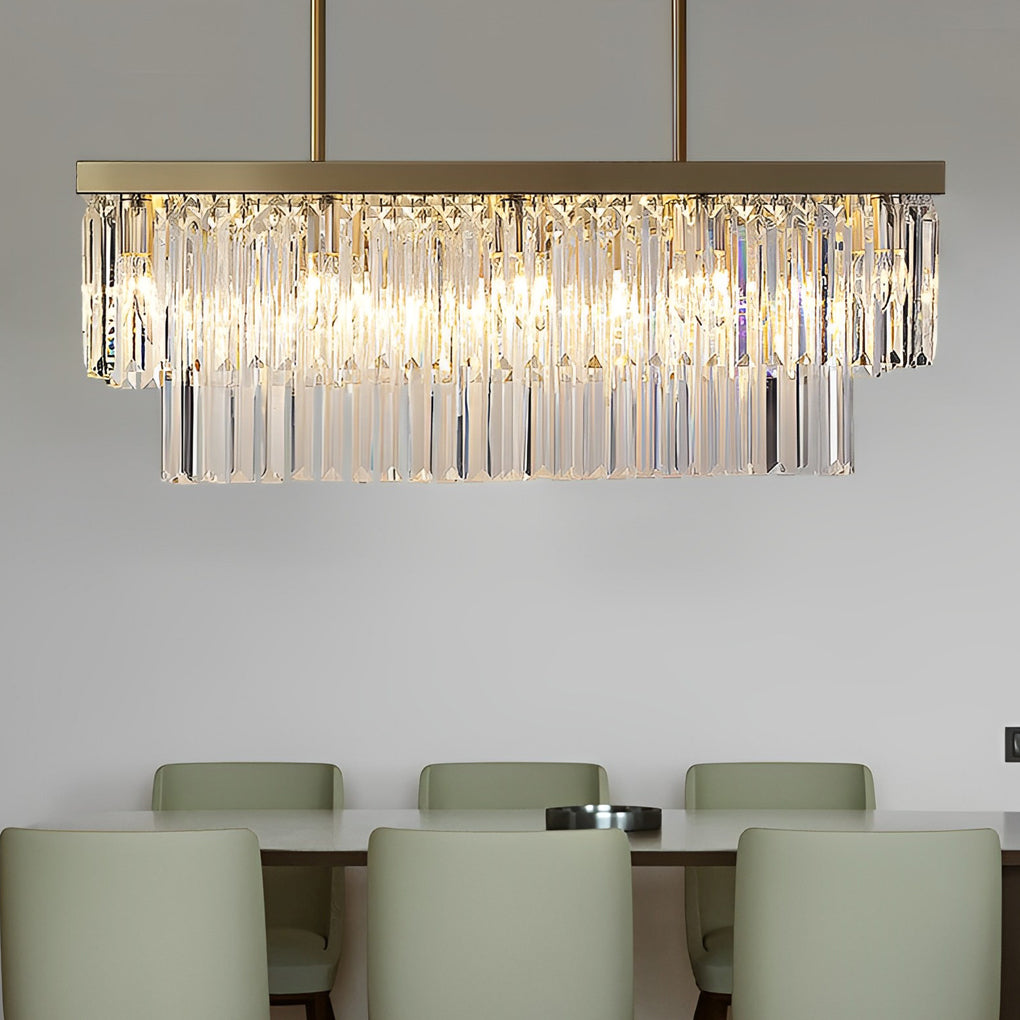 Postmodern Rectangular Crystal Strip Chandelier — Stainless Steel, LED, Three-Step Dimming (3000K/4500K/6000K), 31"–47"
