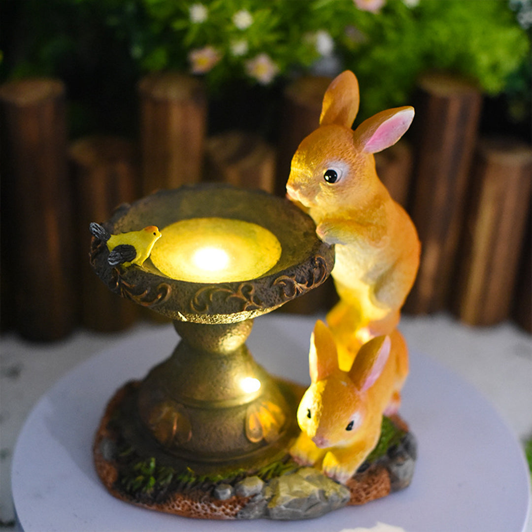 Double-Rabbit Solar Garden Light — Resin, Warm White LED, IP44, Dusk-to-Dawn