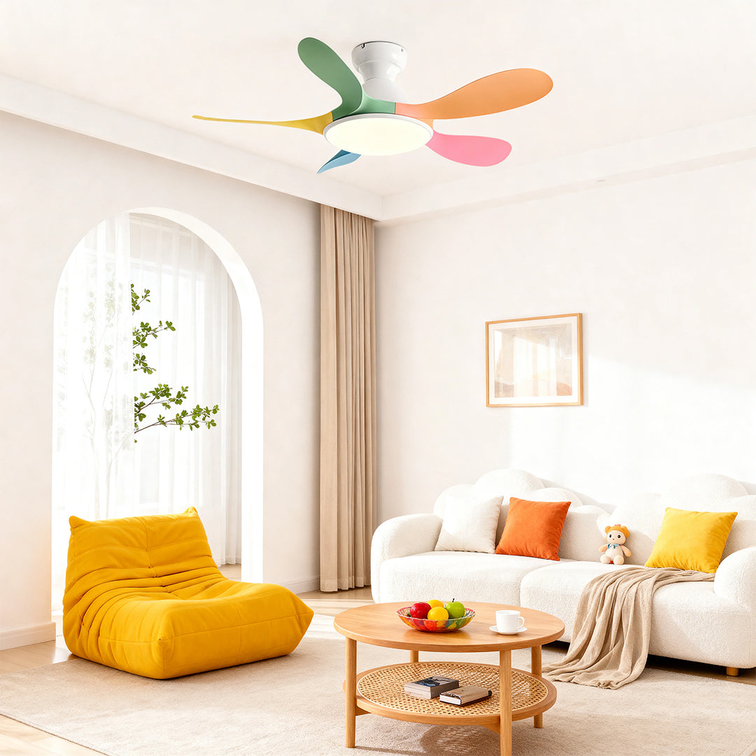5-Blade Kids' Room Ceiling Fan with Light — Metal Body, ABS Blades, 46" or 56", 3-Color Dimming, Remote Control