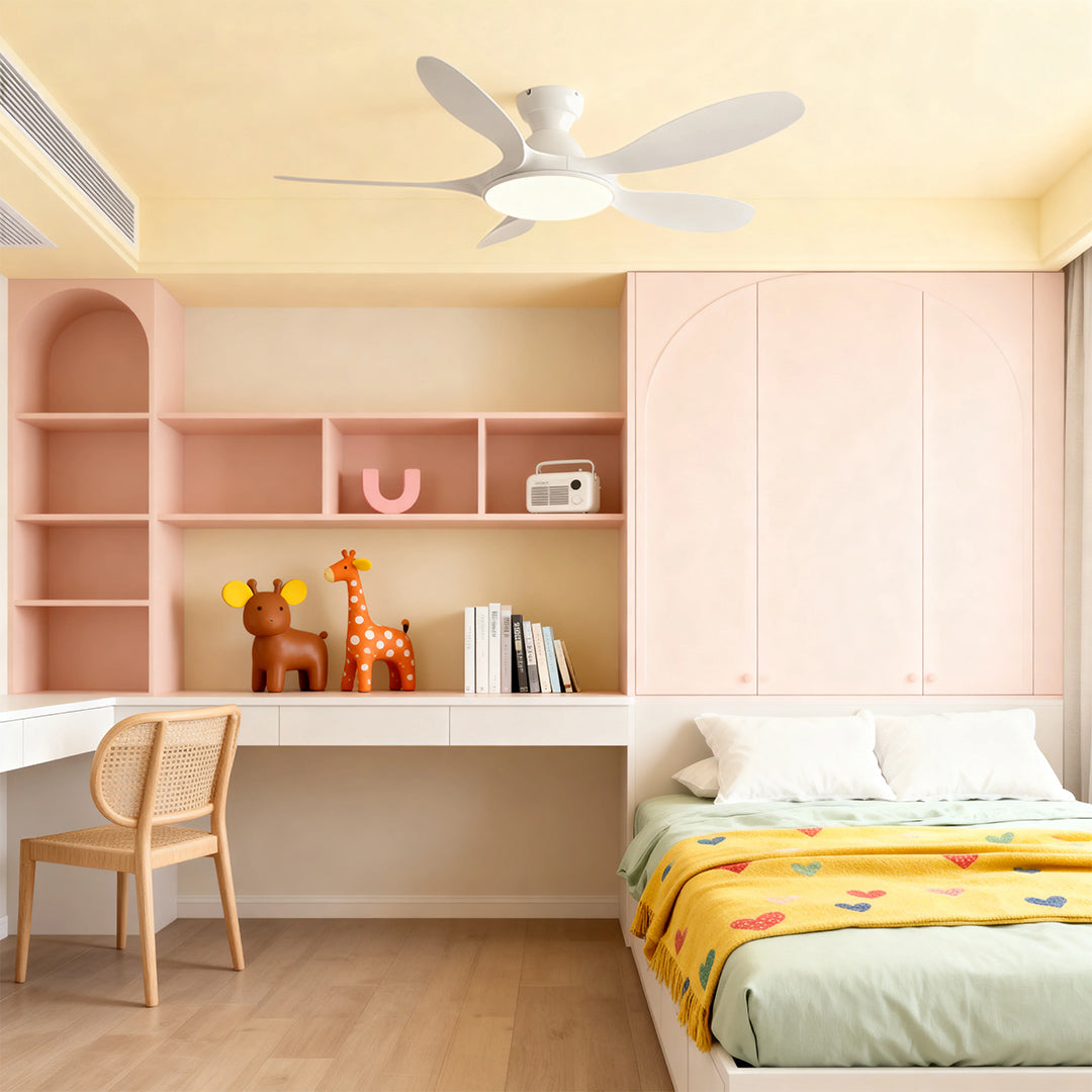 5-Blade Kids' Room Ceiling Fan with Light — Metal Body, ABS Blades, 46" or 56", 3-Color Dimming, Remote Control