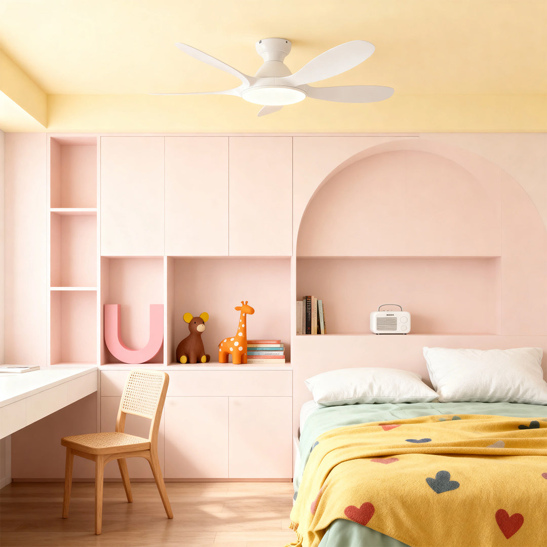 5-Blade Kids' Room Ceiling Fan with Light — Metal Body, ABS Blades, 46" or 56", 3-Color Dimming, Remote Control