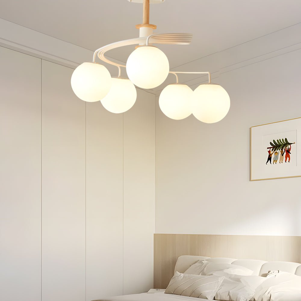 Spiral Glass Ball Semi-Flush Mount — Iron, Wood & Glass, 5-Light, E27, LED