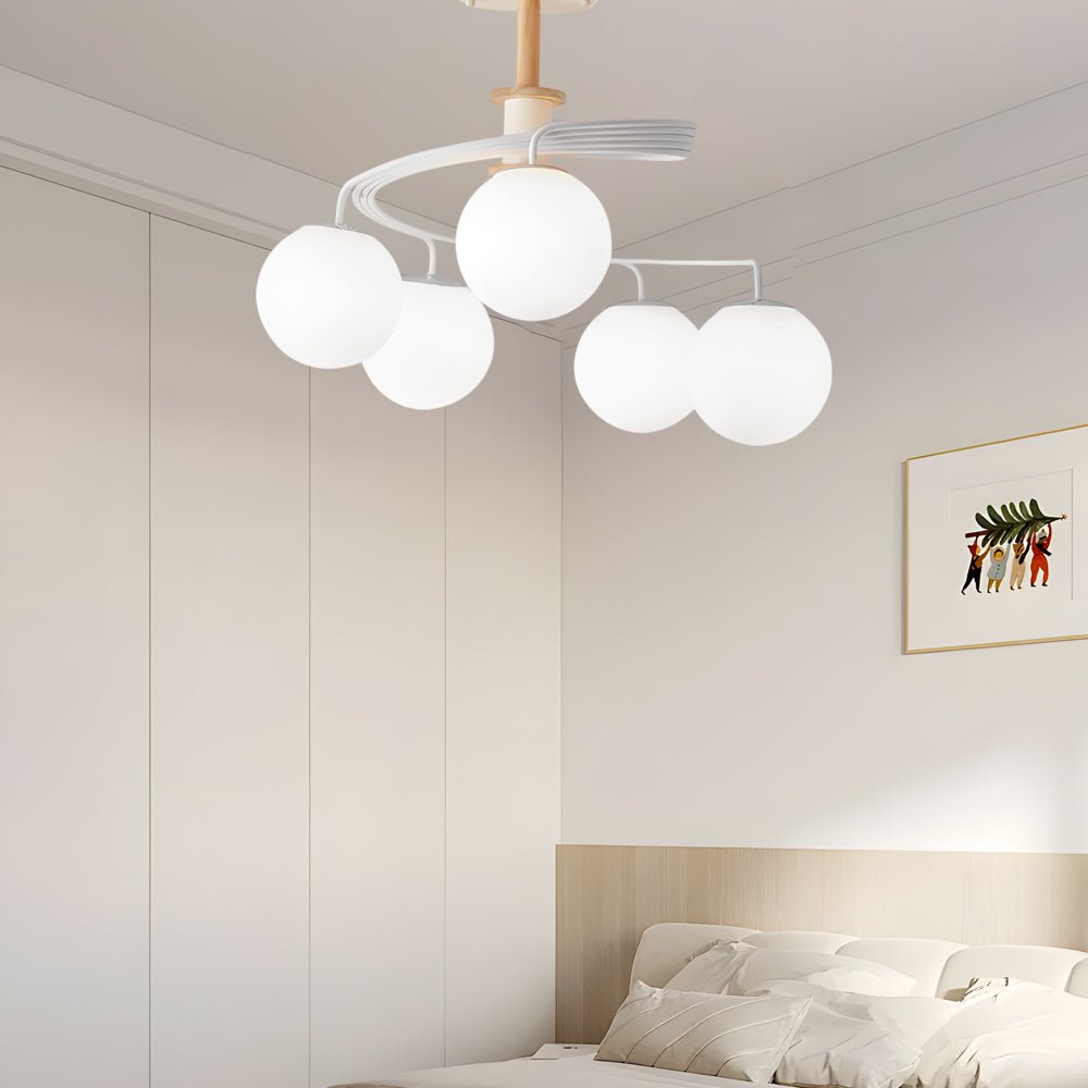 5-Light Metallic Semi-Flush Mount Ceiling Light with Glass Ball Spiral Design