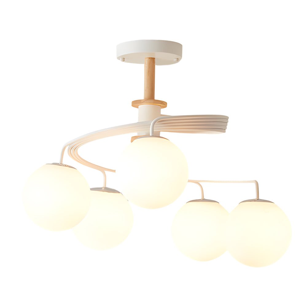 Spiral Glass Ball Semi-Flush Mount — Iron, Wood & Glass, 5-Light, E27, LED