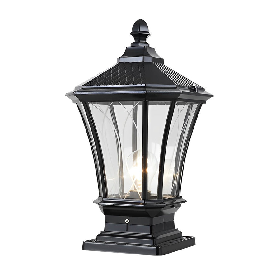 Retro Vintage Outdoor Post Light — Die-Cast Aluminum and Glass, Solar / Hardwired, IP65, 9"×17"