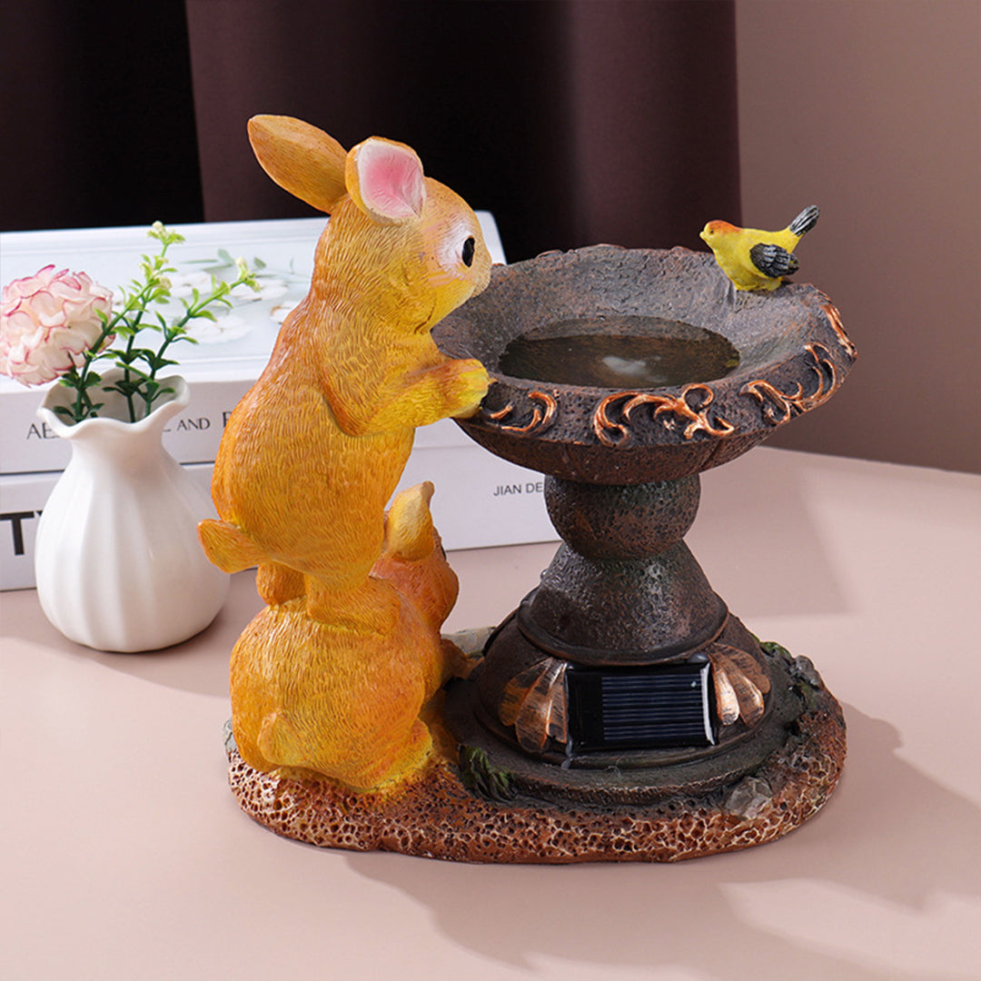 Double-Rabbit Solar Garden Light — Resin, Warm White LED, IP44, Dusk-to-Dawn