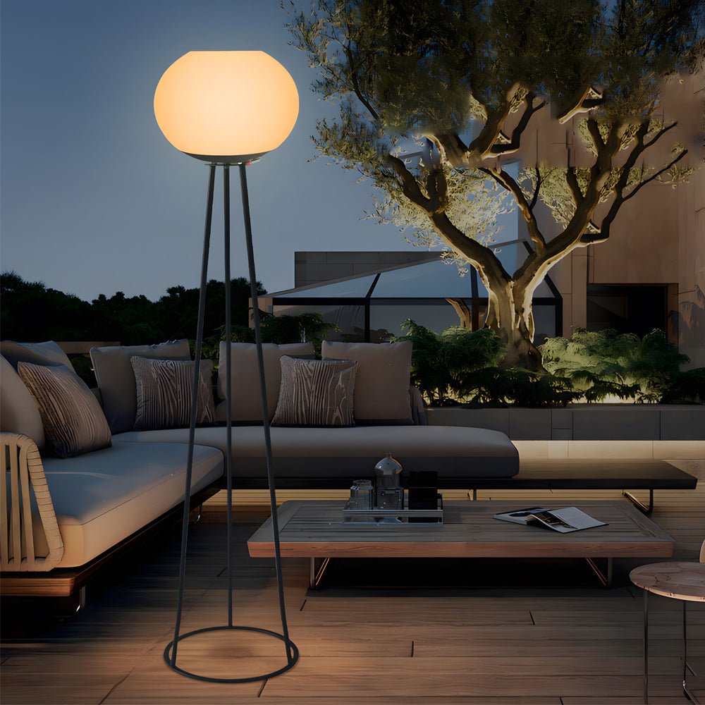 52 inch led outdoor tripod floor lamp with globe design