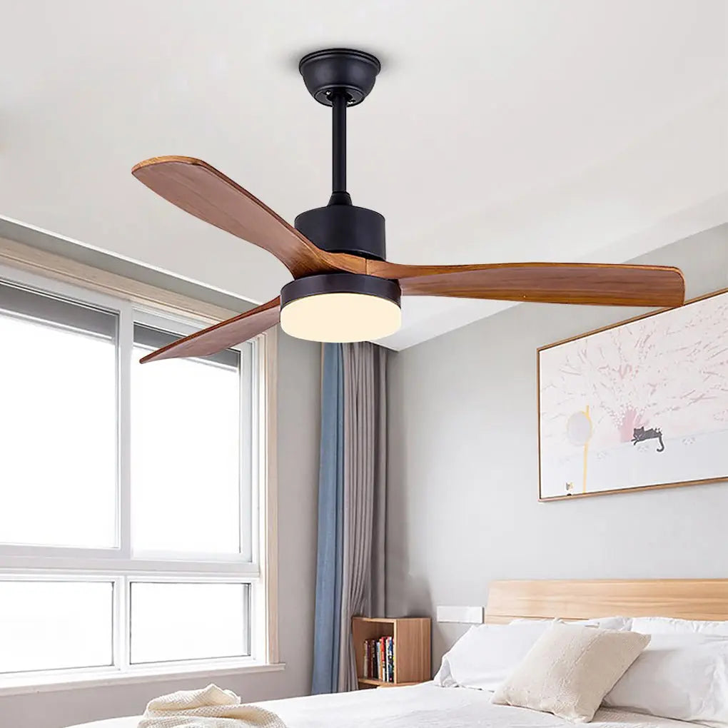 52-Inch Nordic Minimalist Solid Wood LED Ceiling Fan Lamp for Living Room Luxe
