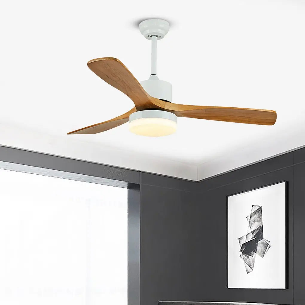 52-Inch Nordic Minimalist Solid Wood LED Ceiling Fan Lamp for Living Room Luxe