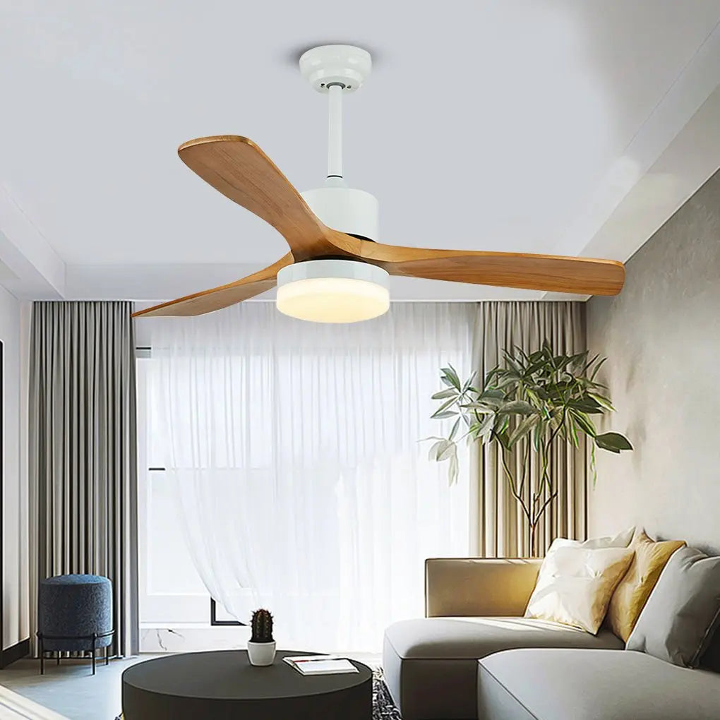 52-Inch Nordic Minimalist Solid Wood LED Ceiling Fan Lamp for Living Room Luxe