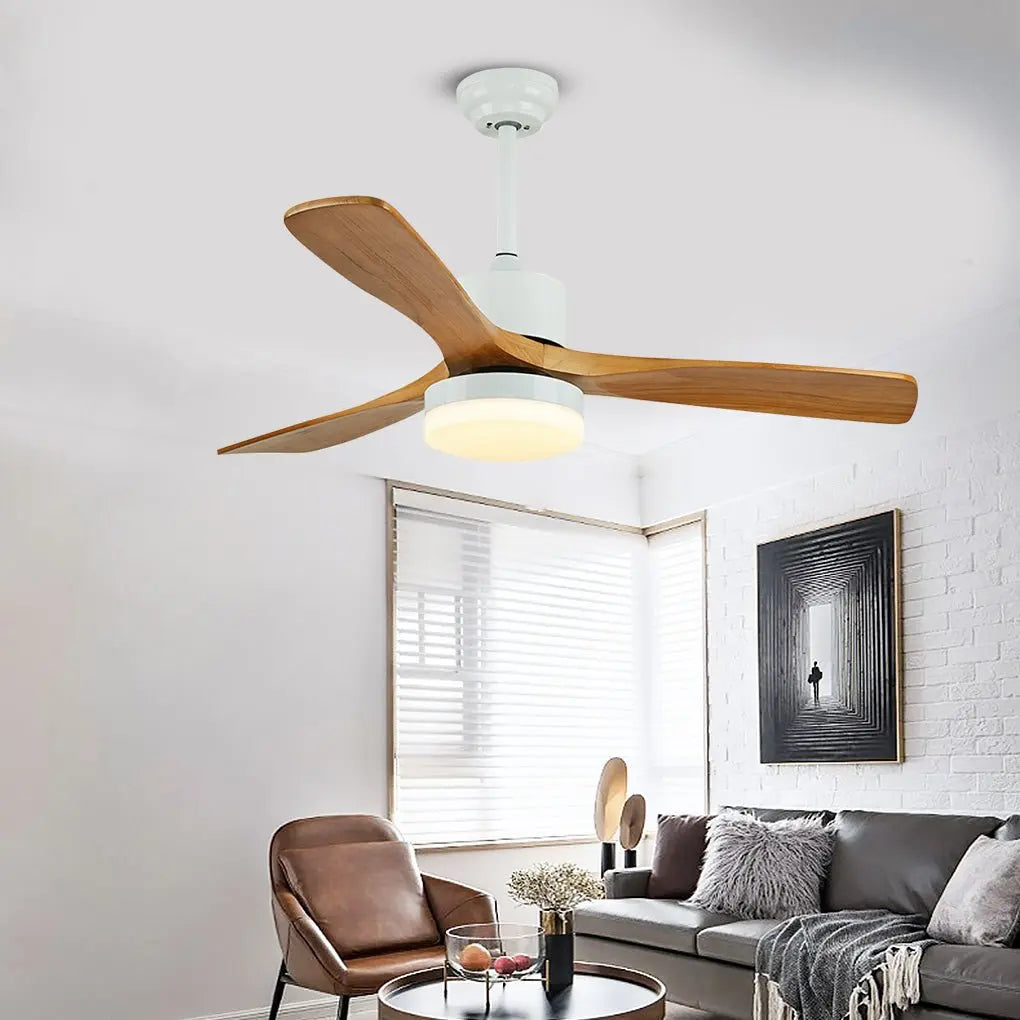 52-Inch Nordic Minimalist Solid Wood LED Ceiling Fan Lamp for Living Room Luxe