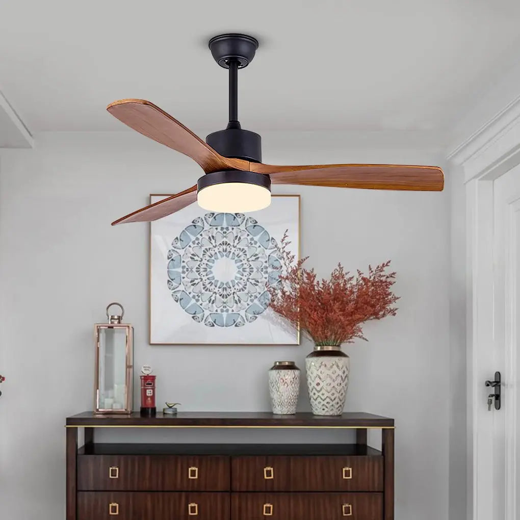 52-Inch Nordic Minimalist Solid Wood LED Ceiling Fan Lamp for Living Room Luxe