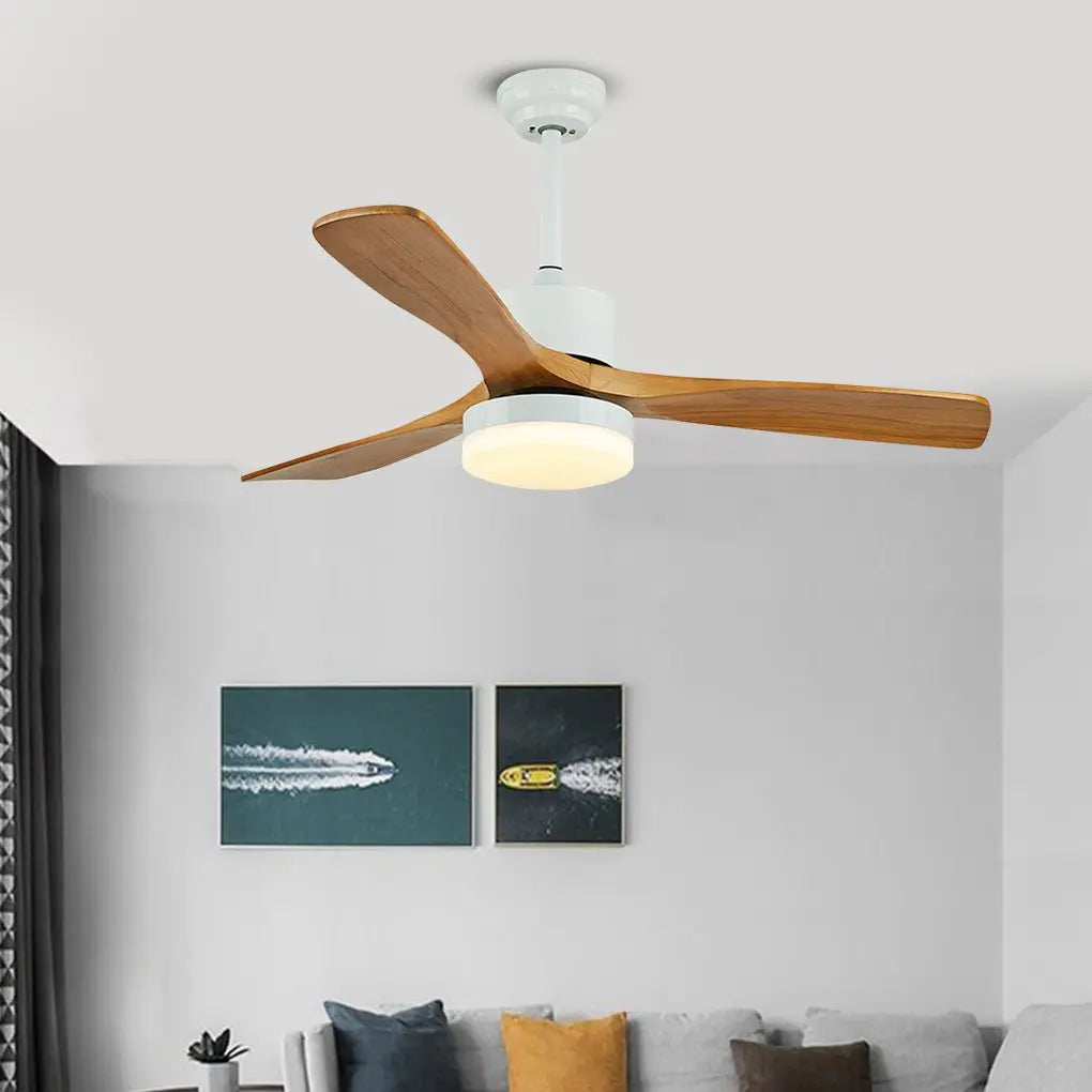 52-Inch Nordic Minimalist Solid Wood LED Ceiling Fan Lamp for Living Room Luxe