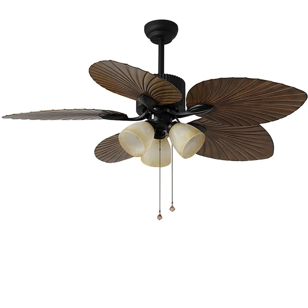 52-Inch Rustic Inverter Ceiling Fan Light with Dimming 12W LED and Leaf-Shaped Blades Luxe