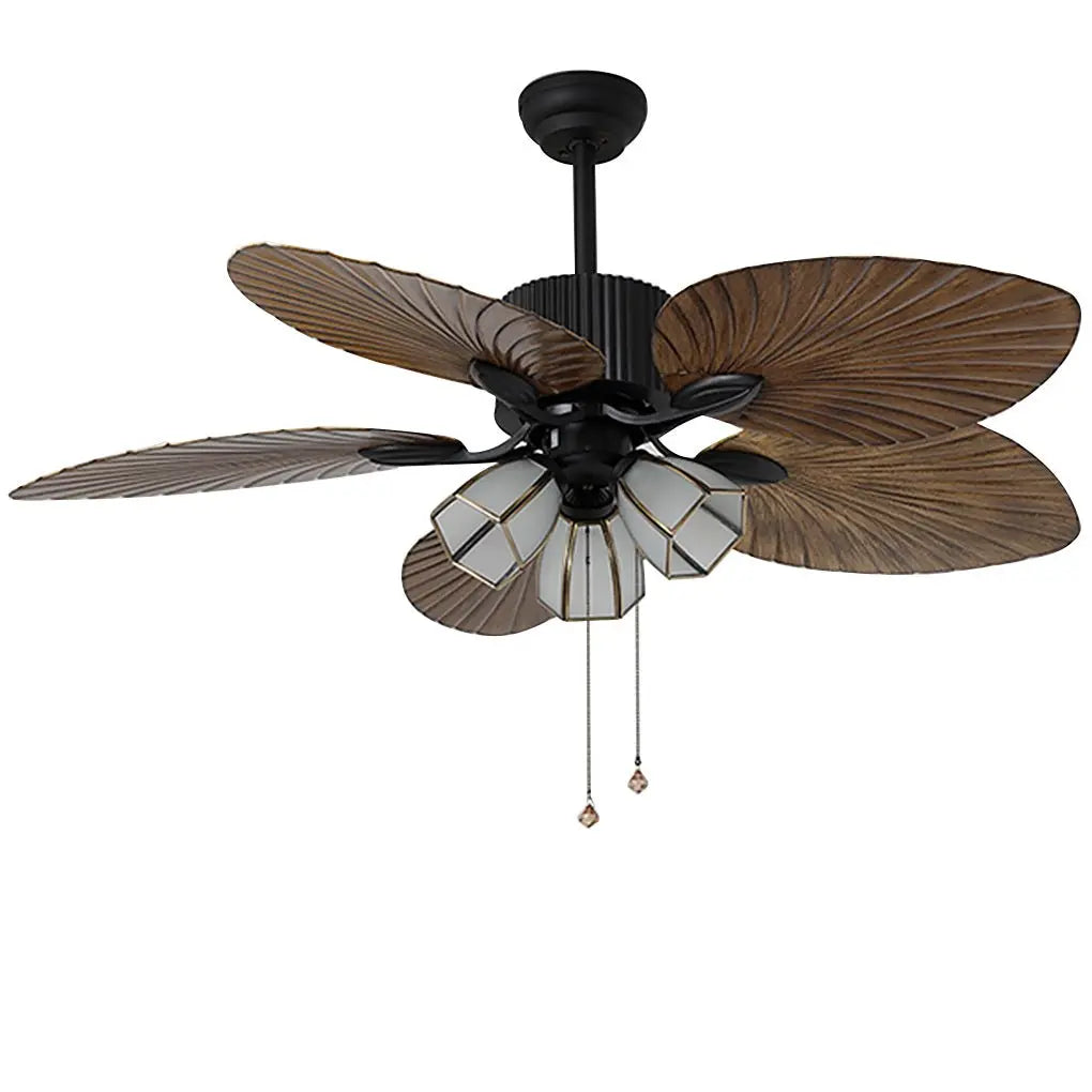 52-Inch Rustic Inverter Ceiling Fan Light with Dimming 12W LED and Leaf-Shaped Blades Luxe