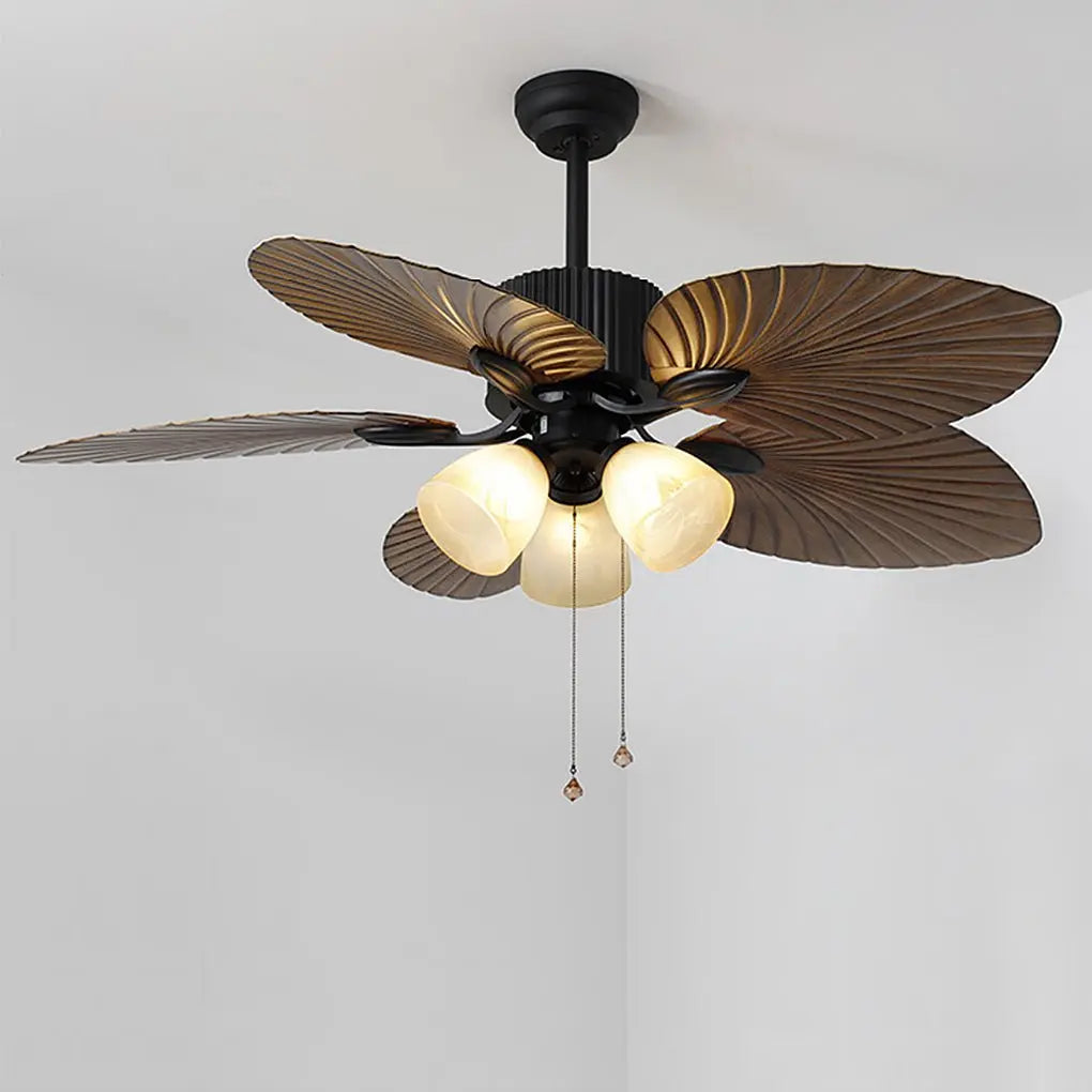52-Inch Rustic Inverter Ceiling Fan Light with Dimming 12W LED and Leaf-Shaped Blades Luxe