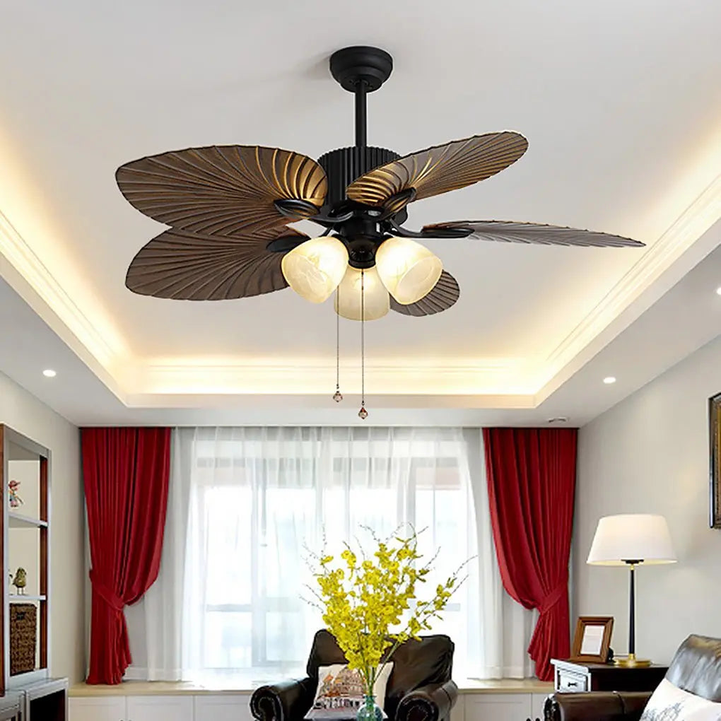 52-Inch Rustic Inverter Ceiling Fan Light with Dimming 12W LED and Leaf-Shaped Blades Luxe